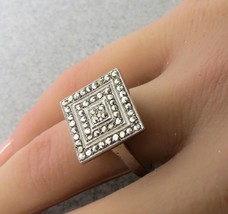 Vtg Sterling Silver Ring Size 7.75 Art Deco 5.15g Silver Marcasites Squa... - $52.46