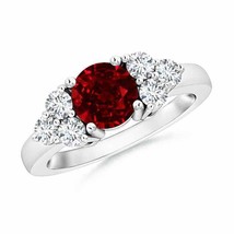 ANGARA 6mm Natural Ruby Solitaire Ring With Trio Diamonds in Sterling Silver - £940.00 GBP+
