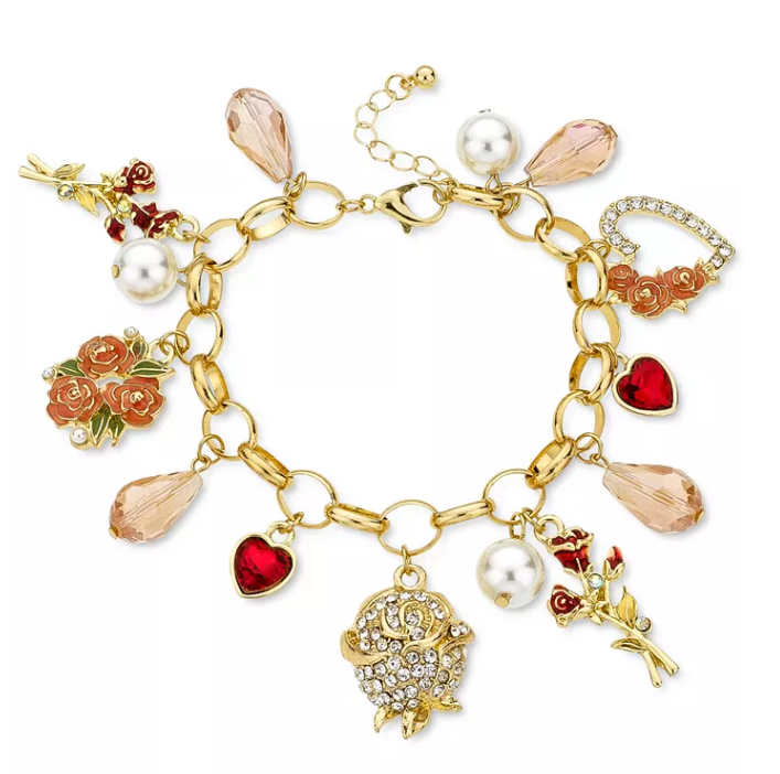Holiday Lane Gold-Tone Multi-Stone Heart and Flower Charm Bracelet - £13.53 GBP