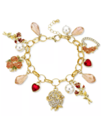 Holiday Lane Gold-Tone Multi-Stone Heart and Flower Charm Bracelet - $17.00