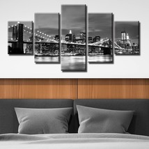 Canvas Wall Art Black And White Nyc Skyline Pictures 60&quot; W×32&quot; H 5 PCS - £44.09 GBP