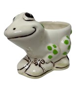 Vintage Ceramic Frog Planter wearing sneakers Vase Japan Green White Gre... - $14.96