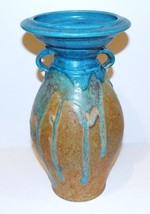 FABULOUS 2000 SIGNED CUNNINGHAM ART POTTERY TEAL DRIP &amp; BROWN 12&quot; HANDLE... - £100.96 GBP