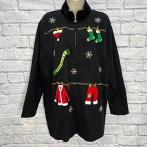 Designers Originals 1/4 Zip Knit Pullover Womens 2X Santa&#39;s Laundry Black  - £31.61 GBP