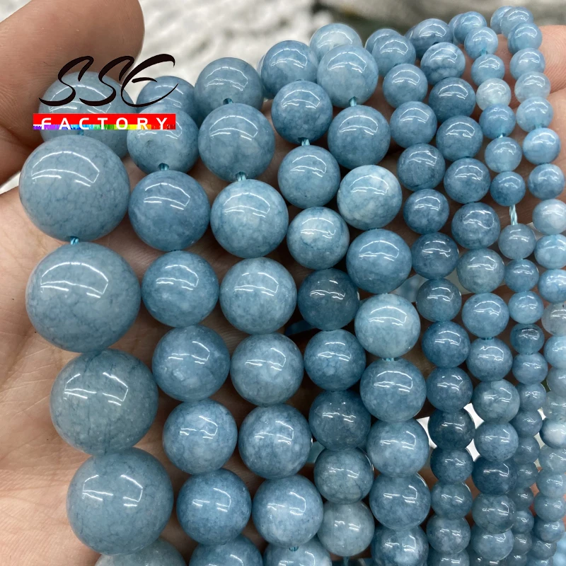 Natural Stone Beads Blue Aquamarin Angelite Round Loose Beads 4 6 8 10 12 MM - £6.28 GBP