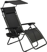 Lounge Chair Beach Patio Outdoor Pool Recliner w Utility Tray And Canopy - £78.96 GBP