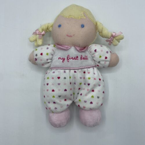 2011 Carter's Child of Mine Soft Plush Blonde My First Doll Rattle 9” Hearts Toy - £7.95 GBP