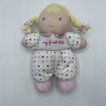 2011 Carter's Child of Mine Soft Plush Blonde My First Doll Rattle 9” Hearts Toy - $9.95
