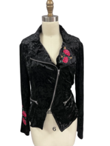 Disney Coco Womens XL Moto Jacket Black Velvet Velour Rose Embroidered NWOT - $61.48