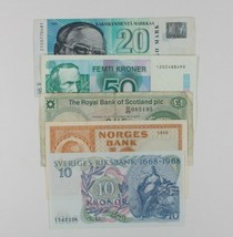 Du Nord Européenne Nations 5-Notes Lot Finlande, Norvège, Écosse &amp; Suède - $57.20