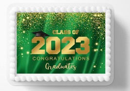 Green & Gold Class Of 2023 Graduation Grad Graduate Edible Image Edible Cake Top - $16.47