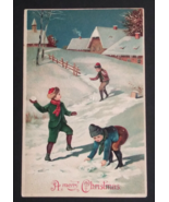 A Merry Christmas Kids in Snowball Fight Winter Scene HWB Embossed Postc... - £23.42 GBP