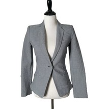 MNG Suit Women&#39;s Seersucker Blazer Jacket Blue White Striped One Button ... - £14.72 GBP