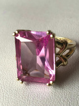 Gold Plated925 Silver Emerald Solitaire Simulated Pink Sapphire Ring 12.6Ct - £90.71 GBP