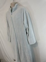 Stan Herman Womans L Aqua Blue Vintage Chenille Zip Front Granny Night Gown Robe - £62.51 GBP