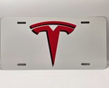 Tesla Inspired Art Red on White FLAT Aluminum License Tag Plate * Unused... - £10.60 GBP