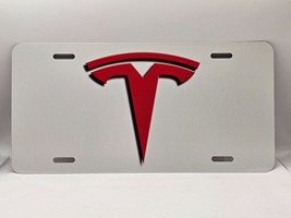 Tesla Inspired Art Red on White FLAT Aluminum License Tag Plate * Unused Return - £10.60 GBP