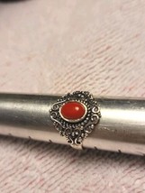 Sterling Silver Plated Size 6 Red Coral Natural Stone Ring BOHO GIFT BOXED - £5.77 GBP