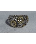 Judith Ripka Sterling Silver and 18k Gold 3 Diamonds Floral Filigree Rin... - £389.24 GBP