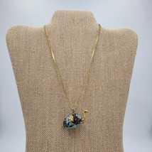 Vintage Brass Cloisonne Elephant Trunk Up Pendant Gold Chain Necklace 16&quot; - £53.49 GBP