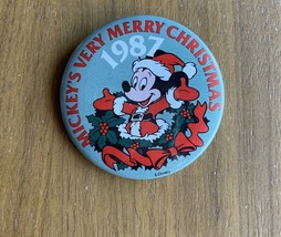 Mickey&#39;s Very Merry Christmas 1987 Button Pin Mickey Mouse Button - $15.00