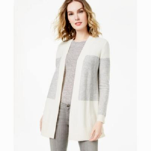 NEW CHARTERS CLUB IVORY GRAY COLOR BLOCK  CASHMERE CARDIGAN SIZE M $199 - £96.25 GBP