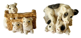 Pig Figurines by Stone Critters 1987 UDC 3 Little Pigs by Fence &amp; Pile of 3 Pigs - £15.40 GBP