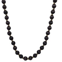 Handmade Thread Wrapped Black Bead Necklace Gold Spacers Boho Chic Jewelry - $21.82