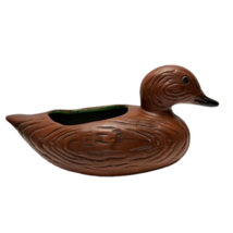Vtg Decorative Brown Ceramic Duck Planter Container Figurine Stamped &quot;USA Calif&quot; - £23.87 GBP