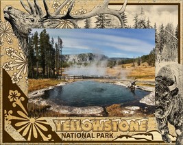 Yellowstone National Park with Elk and Bison Laser Engraved Wood Picture... - £20.53 GBP