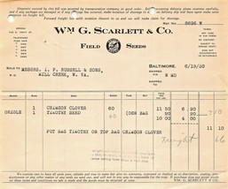 Baltimore Md ~ WM G Scarlett &amp; Company-Oriole Marca Campo Semi ~1930 Bil... - £5.06 GBP