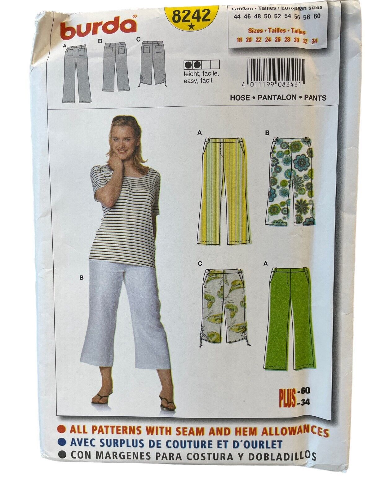 Primary image for Burda Sewing Pattern 8242 Pants Capris Misses Size 18-34