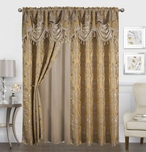 Sapphire Home Traditional Jacquard Curtain Drape Set (2 Panels) 63, 63 Gold - £43.85 GBP