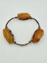 Orange Druzy Wire Cuff Bracelet ~1” x 1/2” Stones Handmade Artisan - $12.99