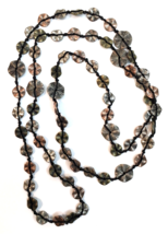 Tri-Color Metal Floral Disc Necklace Hand Knotted Approx 38&quot; Strand - £14.20 GBP