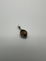 Vintage Sterling Silver Green Amber Pendant 2.6cm NB2 - £22.94 GBP