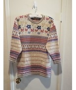 Vintage Blarney Pure Wool Crew Neck Sweater Womens S/M Flowers Hearts Mu... - $59.57 CAD