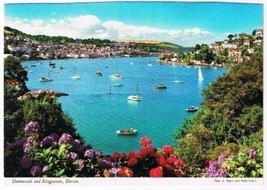Devon England Postcard Dartmouth &amp; KIngswear Sailboats Lagoon Flowers - £1.70 GBP