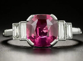 2.20Ct Cushion Cut CZ Ruby Vintage Style Engagement Ring 14K White Gold Plated - £89.41 GBP