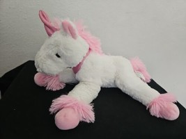 Kellytoy Unicorn Plush Stuffed Animal White Pink Mane Tail Collar Furry ... - $22.75