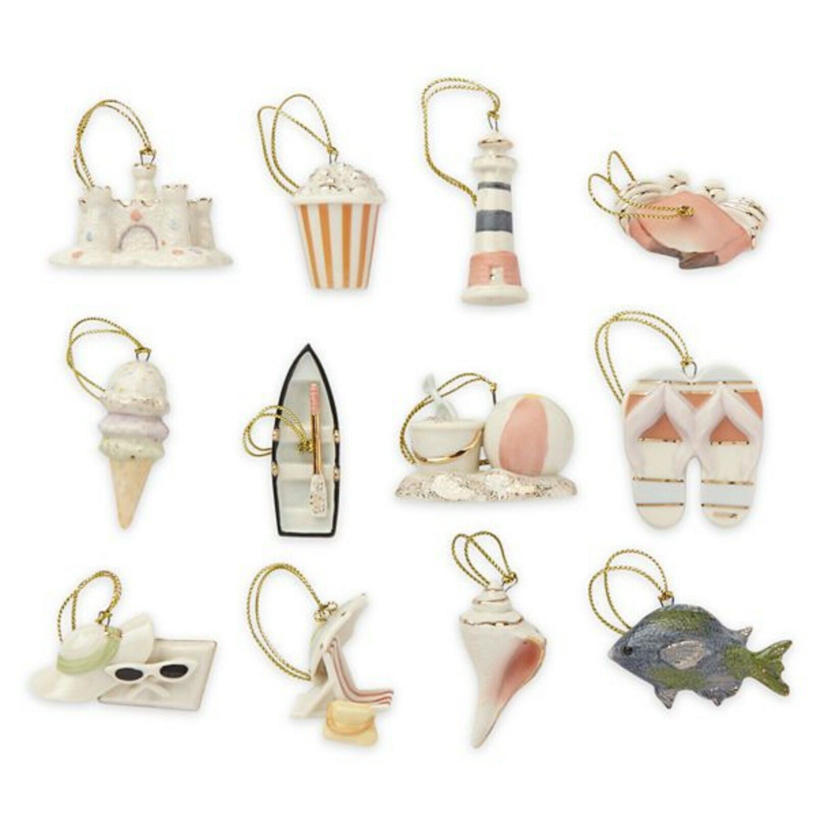 Primary image for Lenox Summer Miniature Tree Ornaments Set of 12 Sand Castle Boat Beach Ball NEW