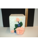 Handmade White Needlepoint Tissue Box Holder Peach Roses, Blue, Yellow V... - £15.67 GBP