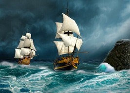 Print on Canvas Housewarming gift, sea, sailboat, sail ship, storm picture ocean - £34.76 GBP
