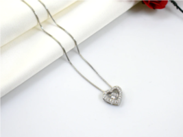 925 Sterling Silver Love Lock Zircon Heart Pendant Necklace - FAST SHIPPING!!! - £13.36 GBP