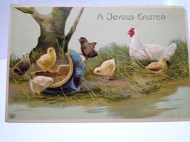 Easter Postcard Rooster Chicken Baby Chicks EAS Germany Embossed Vintage - £6.62 GBP