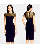 Maggy London Black Stretch Crepe Gold Lace Illusion Dress, Black, Size 8... - £110.28 GBP