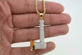 2.20 Ct Simulated  Diamond Men&#39;s AXE Pendant Charm 14k Yellow Gold Plated Silver - £126.21 GBP