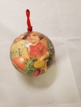 Vintage Decoupage Paper Mache Santa 4 Inch Ball Christmas Ornament - £6.35 GBP