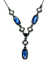 Vintage Avon NR Blue Rhinestone Y Drop Necklace - £14.46 GBP