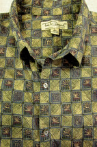 OUTSTANDING Tori Richard Green and Tan Geometric Cotton Lawn Hawaiian Shirt L - £26.47 GBP